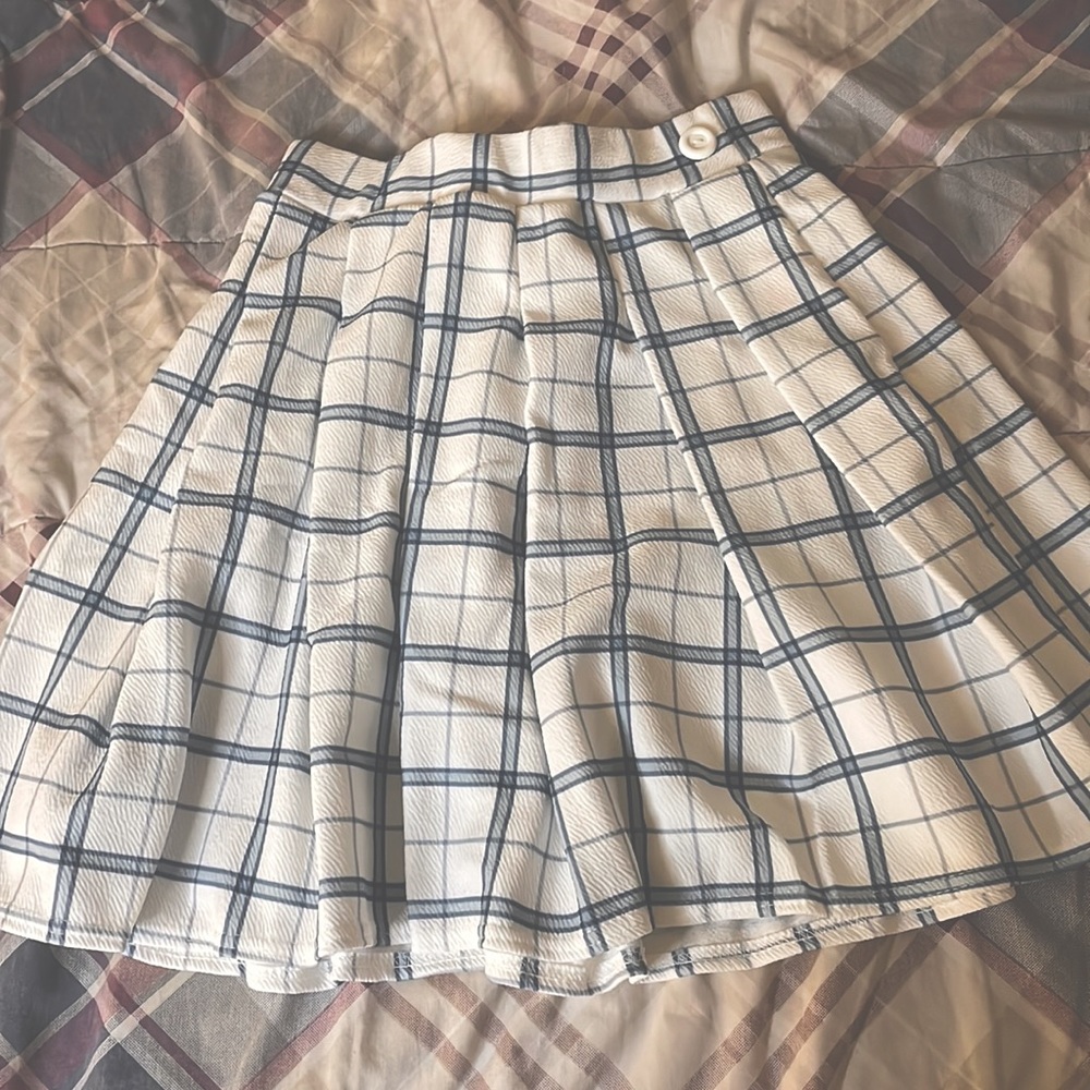 blue & white side split skirt